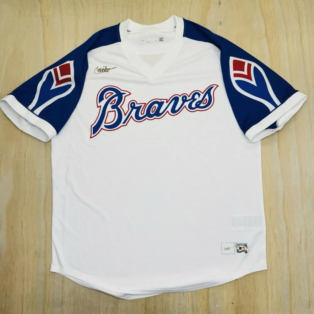 NWOT Atlanta Braves Nike Cooperstown Collection Throwback Blank Jersey LG